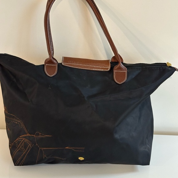 limited-edition Longchamp Le Pliage embroidered tote bag  black and brown - Picture 10 of 12